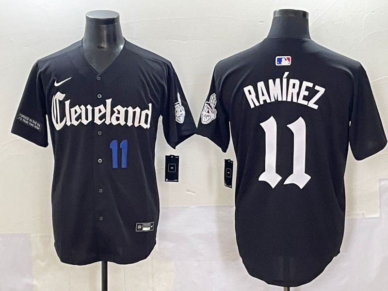 Men 2025 Cleveland Indians 11 Ramirez Black Five generations Joint Name Nike MLB Jersey style 5